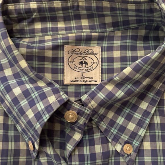 Brooks Brothers Sport Men's Size Large Button Down Blue/Lt. Blue Checked Shirt - Picture 3 of 6